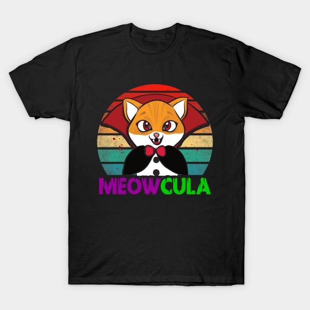 Vintage MeowCula Halloween Cat Lover T-Shirt by savariya